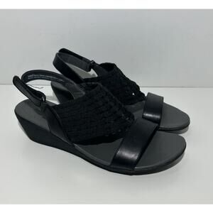 BARETRAPS Marinn Black Woven Wedge Sandals Shoes Open Toe Womens 9M